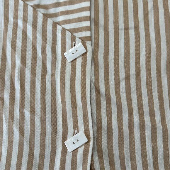 Soft Surroundings asymmetrical Beige Striped Button-Down Shirt - Picture 12 of 13